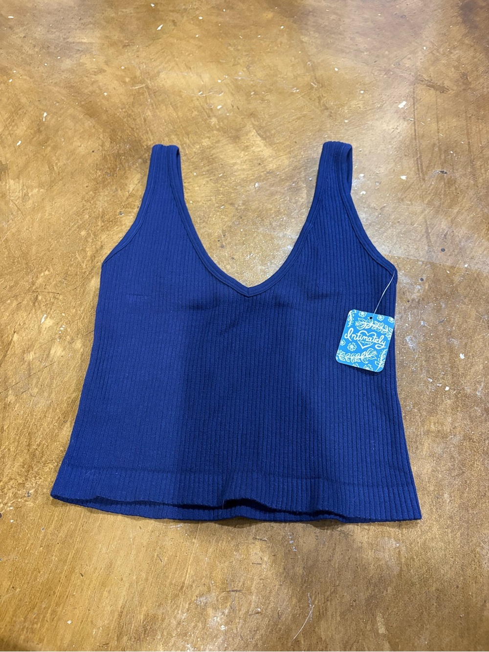 Free People Deep Blue Ribbed V-Neck Tank